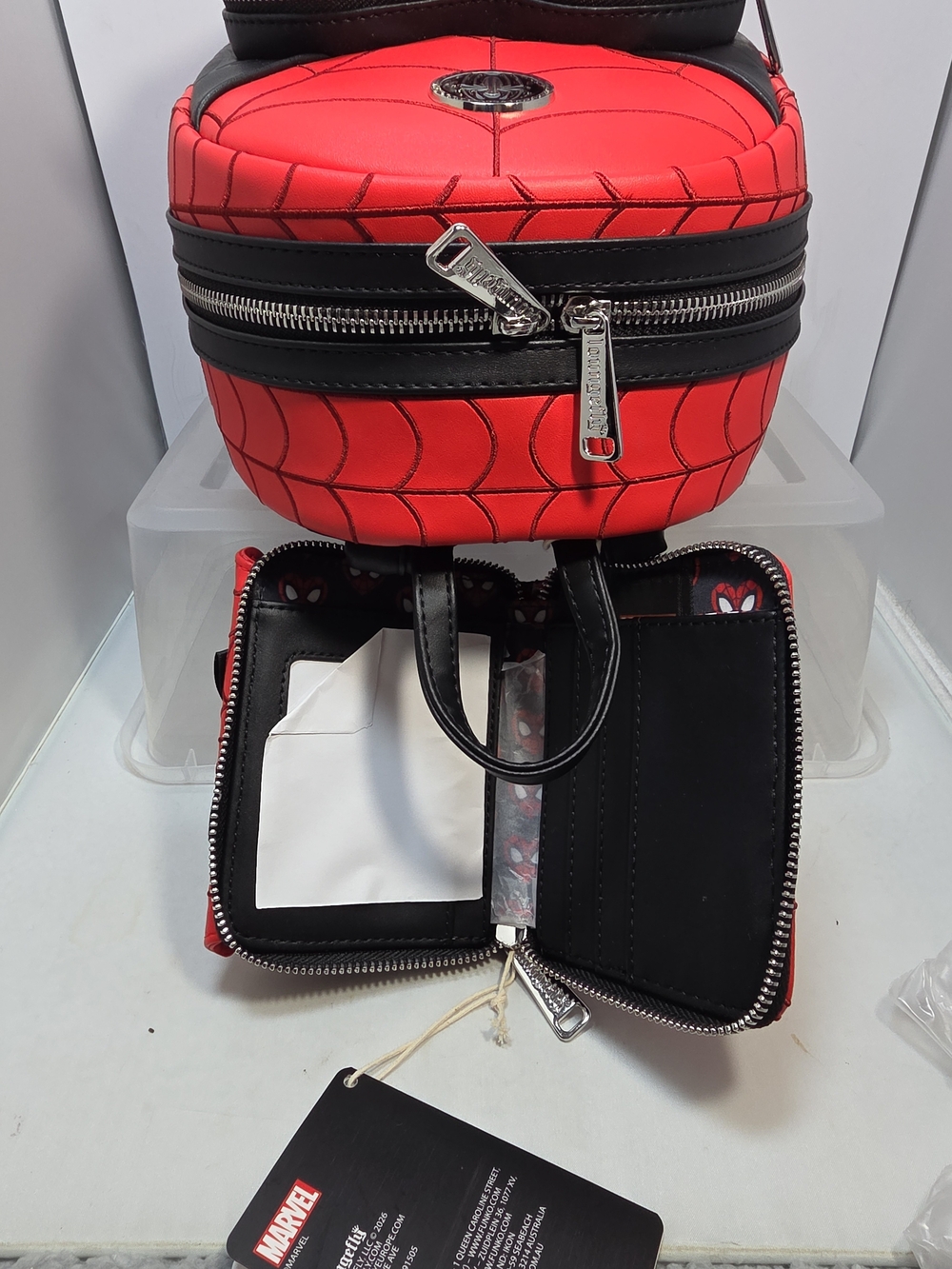 Loungefly Marvel Spider-Man Web Heart Mini Backpack & Wallet Set NWT - Picture 4 of 5